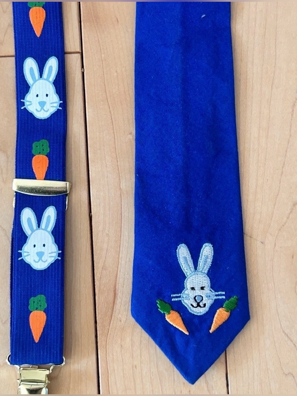 New Kids Blue Easter Bunny Tie and Suspenders Set - Picture 2 of 6
